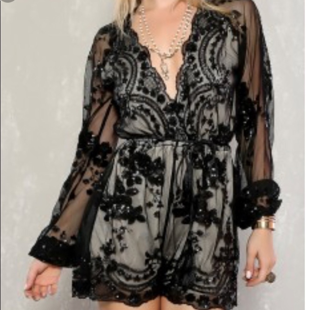 Black Sequin Romper with tags